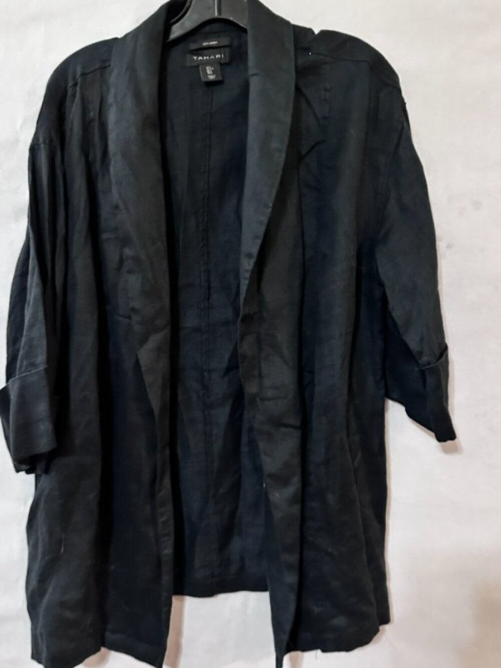 Tahari Linen Blazer Black Size Large Jacket Sport Coat Office EUC - Picture 2 of 6